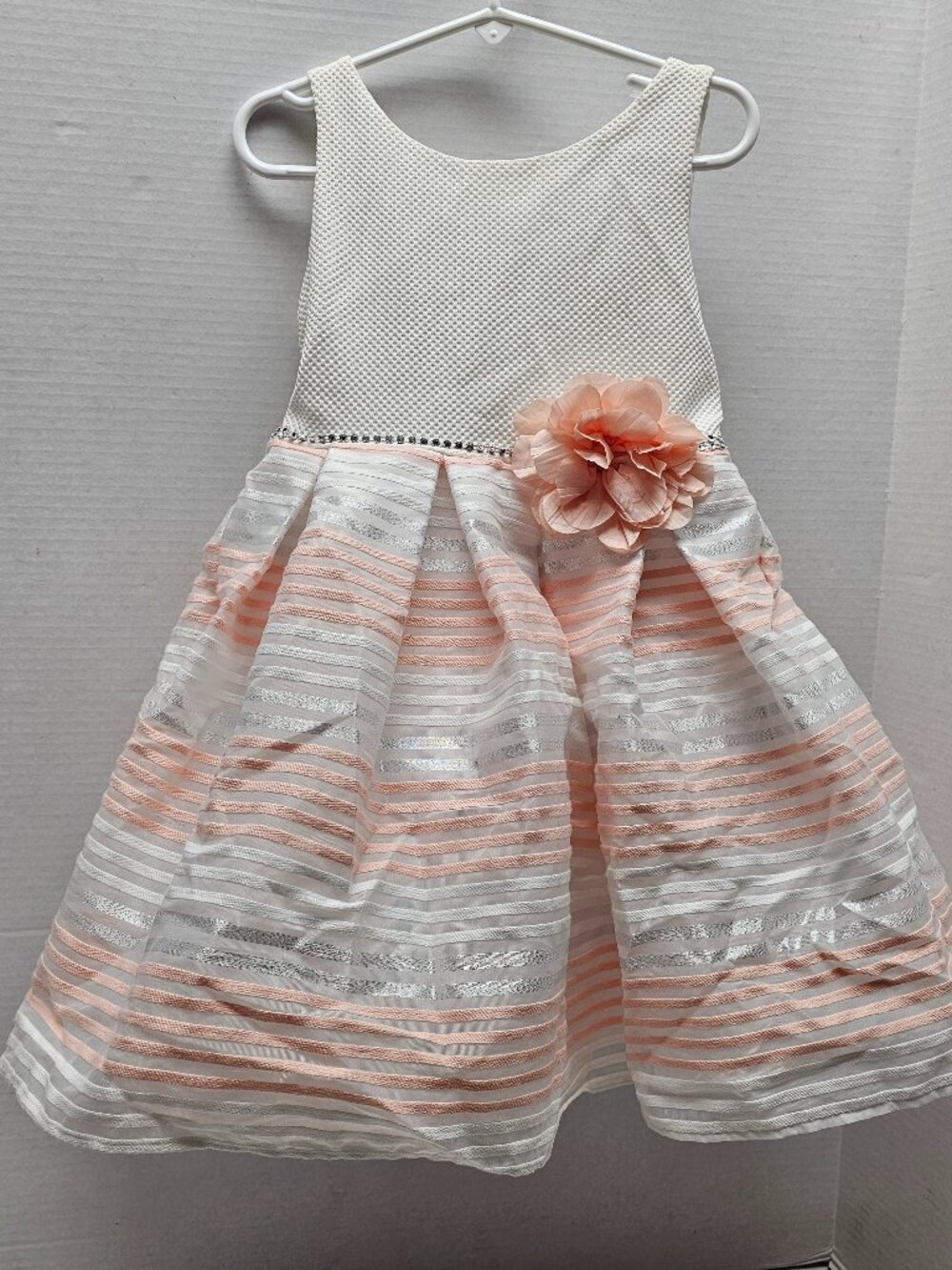 Sweet Heart Rose Girls Sleeveless Beautiful Dress Zipper Tie Back Peach Silver 5